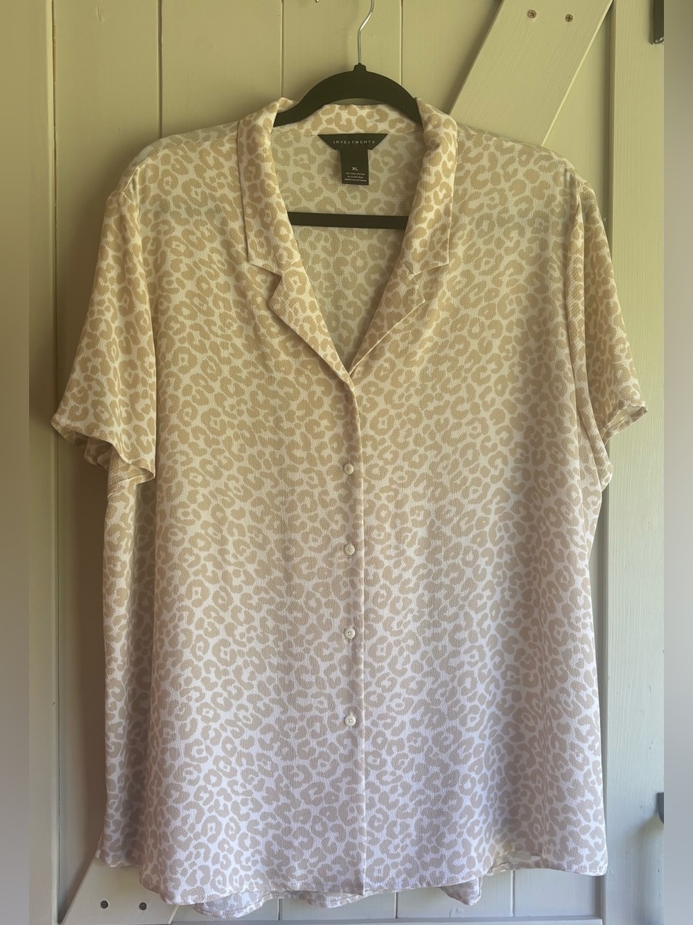 Investments Cream and White Leopard Print Button Front Top - XL